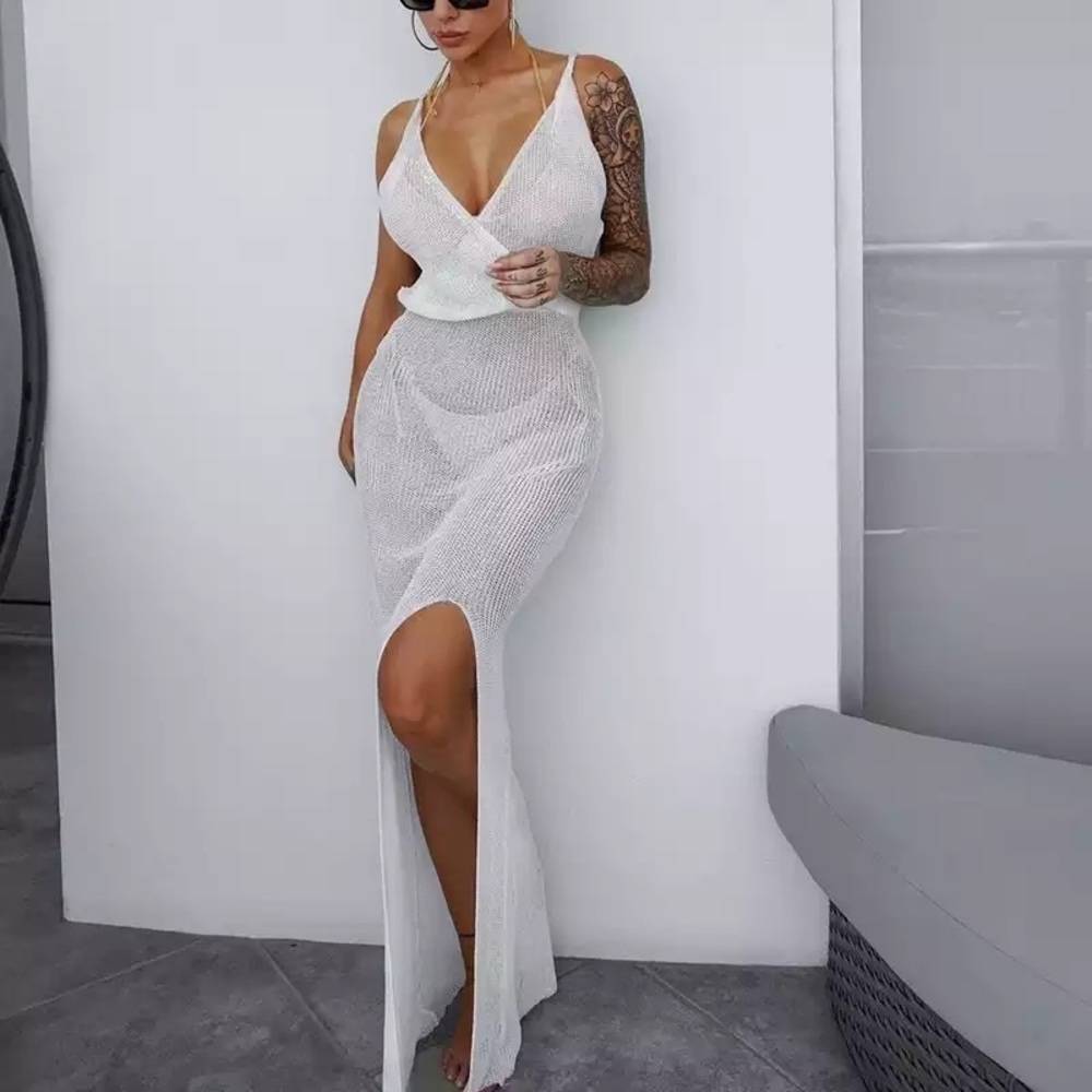 New Boho Crochet Beach Dress Swim Cover Up Maxi Midi - Picture 15 of 17